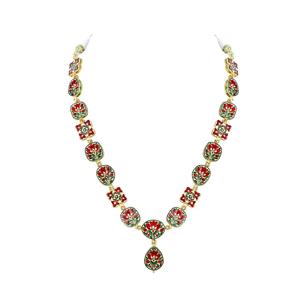 Polki Necklace with Teardrop Pendant in Partash work